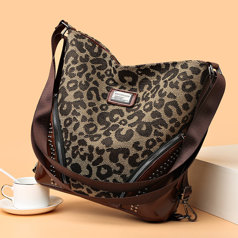 Leoparden-Print Umhängetasche ⎜ Geräumige Tasche im Retro-Stil mit praktischen Fächern