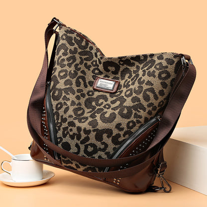 Leoparden-Print Umhängetasche ⎜ Geräumige Tasche im Retro-Stil mit praktischen Fächern