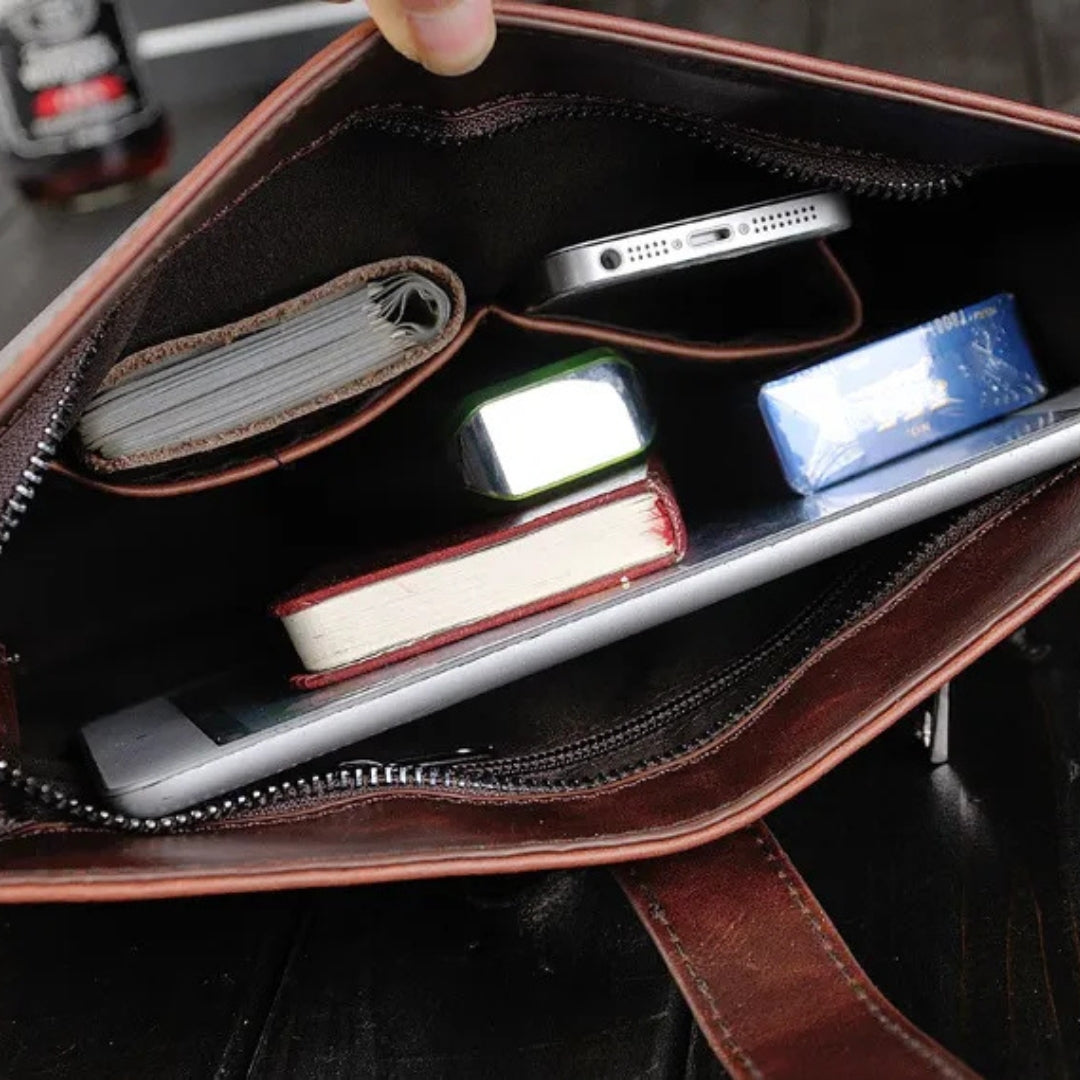 Umhängetasche für Herren ⎜ Retro-Schultertasche aus Kunstleder im Querformat mit Magnetverschluss