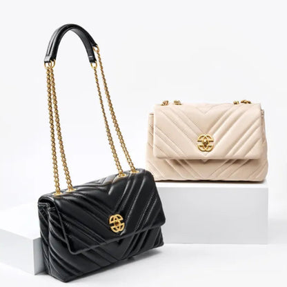 Schultertasche im Diamantstepp-Design ⎜ Elegantes Accessoire mit goldener Kette für stilvolle Auftritte