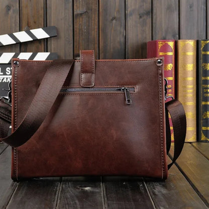 Umhängetasche für Herren ⎜ Retro-Schultertasche aus Kunstleder im Querformat mit Magnetverschluss