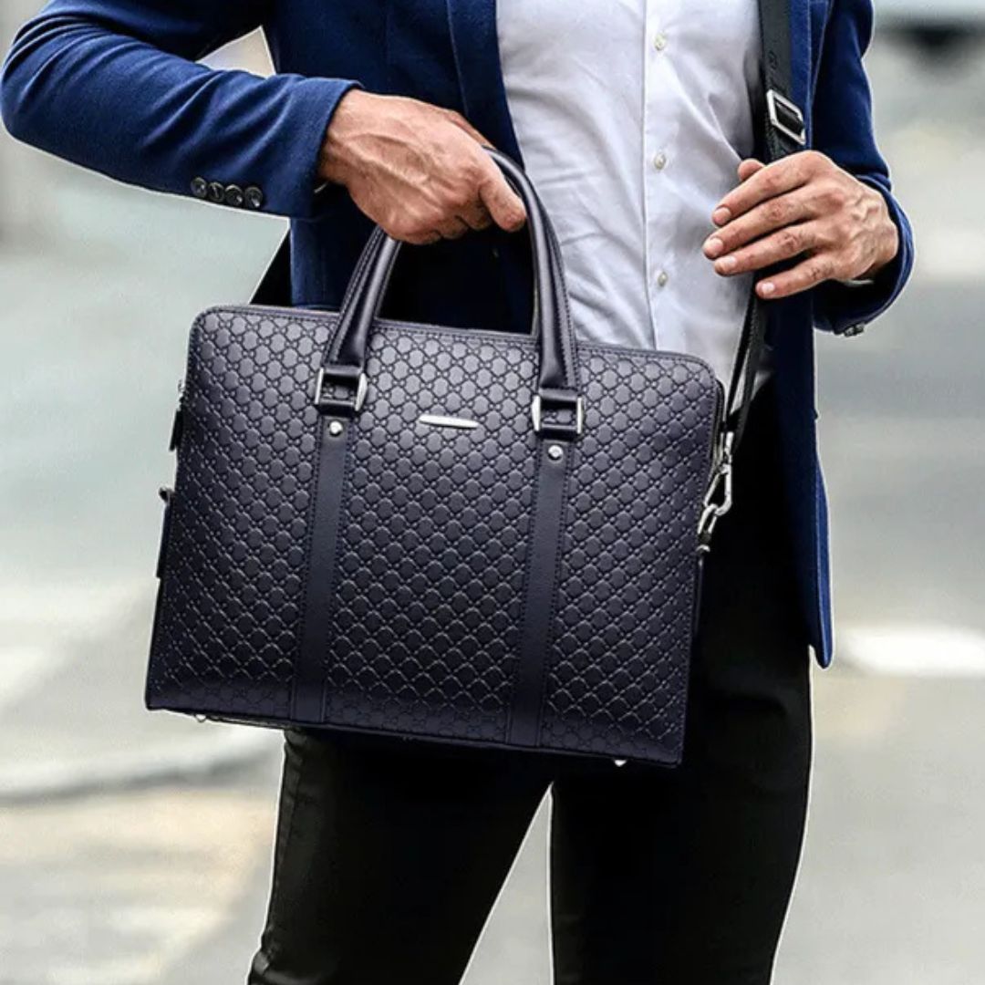 Leder Aktentasche für Herren ⎜ Stilvolle Business Tasche mit geprägtem Design und zusätzlicher Geldbörse