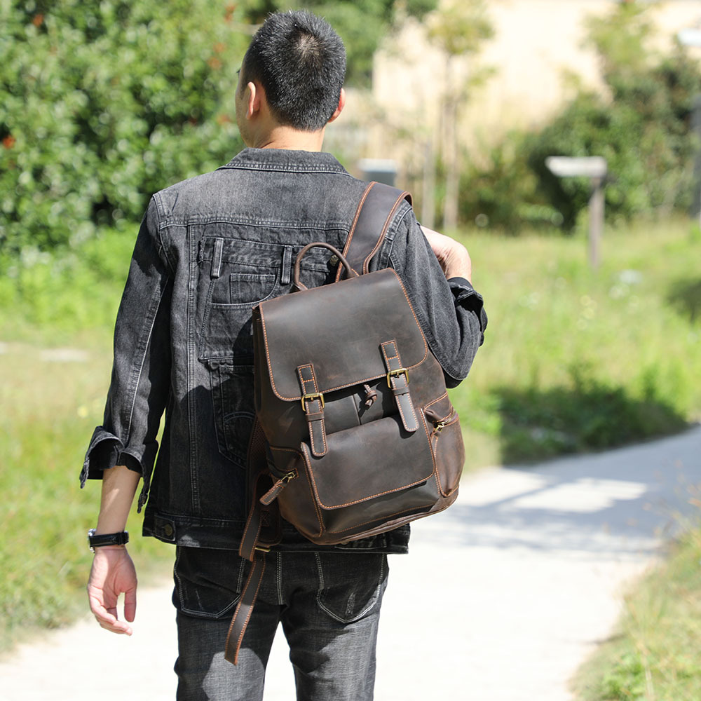 Handgefertigter Leder Rucksack für Herren ⎜ Klassischer und robuster Rucksack für Alltag und Reisen