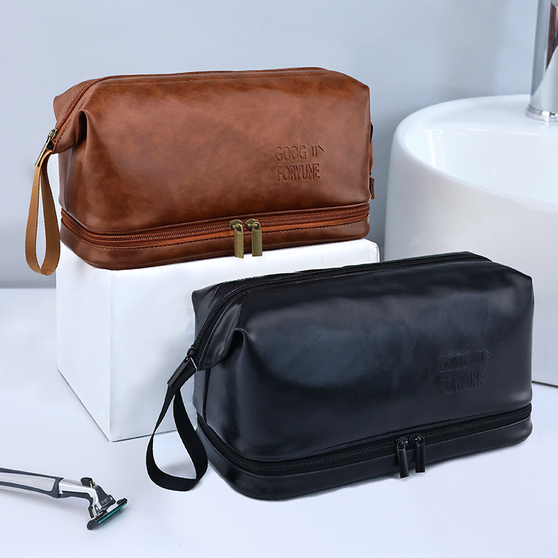 Leder Kulturbeutel für Herren ⎜ Praktische doppellagige Tasche mit großer Kapazität und stilvollem Design
