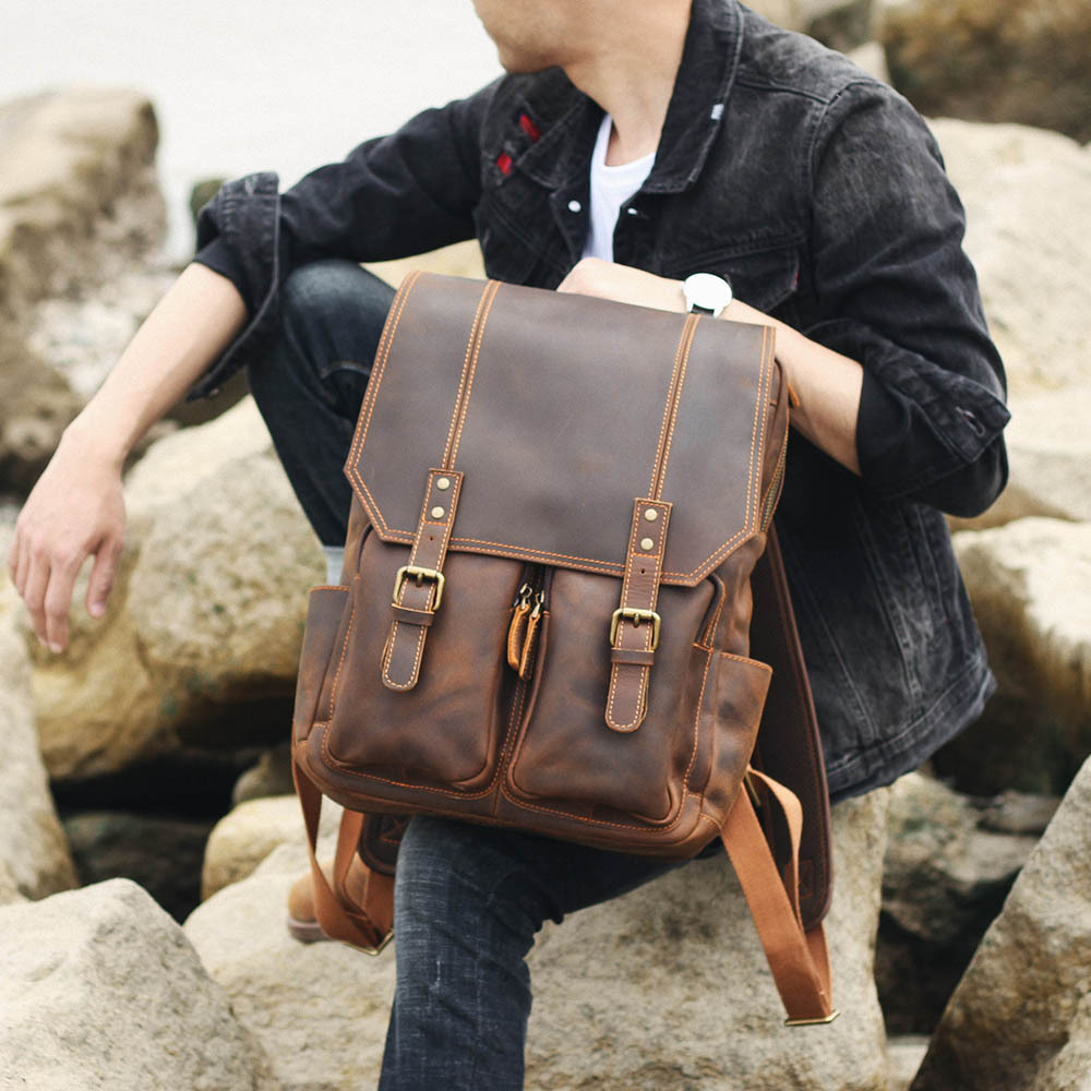 Vintage Leder Rucksack für Herren ⎜ Robuster und geräumiger Begleiter für Alltag und Reisen