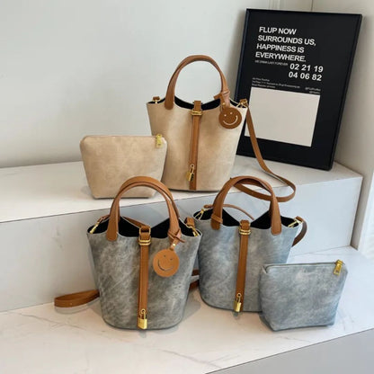 Retro Handtasche für Damen ⎜ Modische Tasche mit Smiley-Tag und verstellbarem Schulterriemen