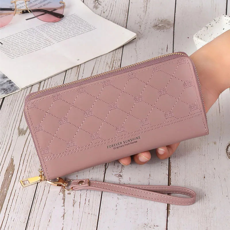 Damen Clutch mit Krone-Stickerei ⎜ Langer Reißverschluss und praktisches Design mit Handgelenkband