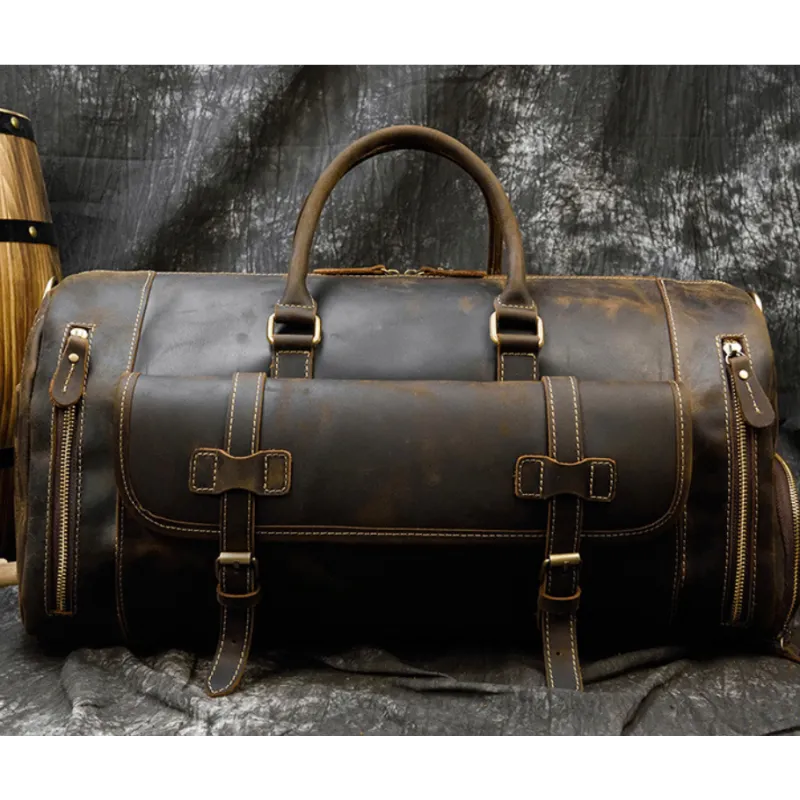 Reisetasche für Herren aus Leder ⎜ Vintage Weekender mit Schultergurt und großem Stauraum