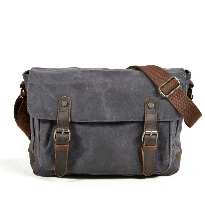 Canvas Umhängetasche für Herren ⎜ Robuste Tasche mit Lederakzenten und verstellbarem Schultergurt