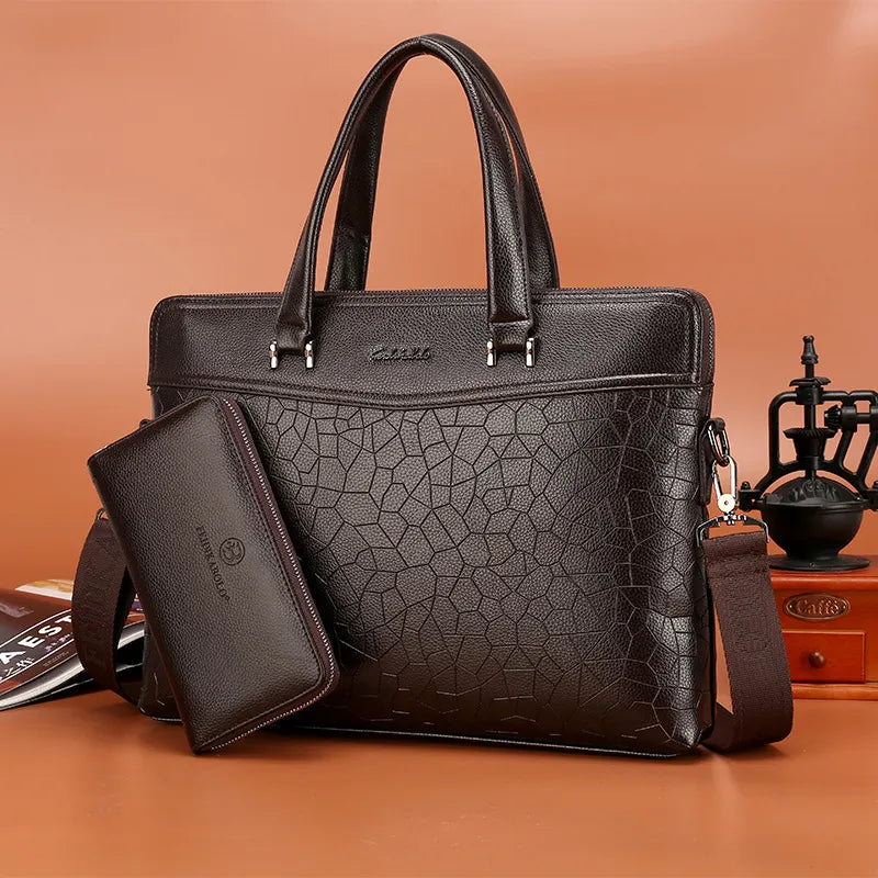 Business Aktentasche für Herren ⎜ Elegante Leder Schultertasche mit zusätzlichem Dokumenten- und Laptopfach