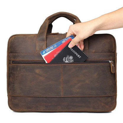 Leder Laptop Tasche für Herren ⎜ Robuste Umhängetasche mit mehreren Fächern für Business und Freizeit