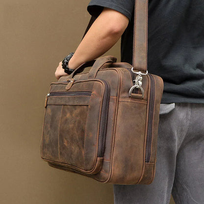 Leder Laptop Tasche für Herren ⎜ Robuste Umhängetasche mit mehreren Fächern für Business und Freizeit