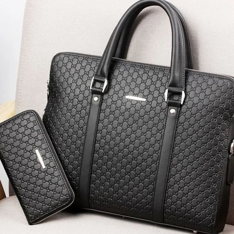Leder Aktentasche für Herren ⎜ Stilvolle Business Tasche mit geprägtem Design und zusätzlicher Geldbörse