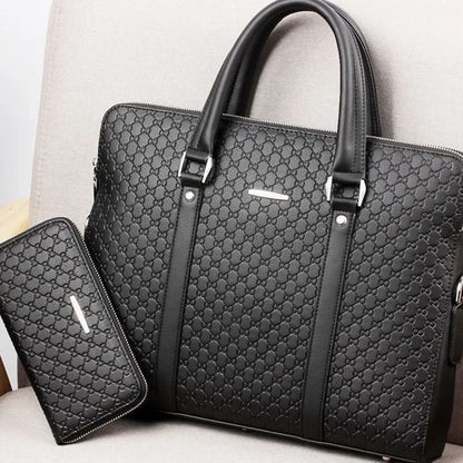 Leder Aktentasche für Herren ⎜ Stilvolle Business Tasche mit geprägtem Design und zusätzlicher Geldbörse