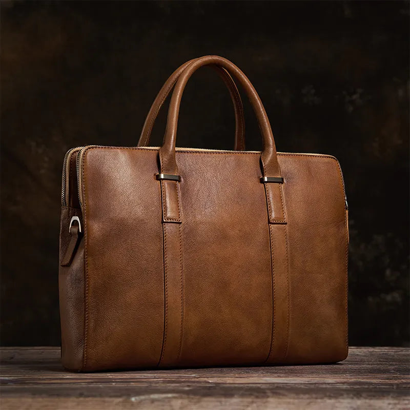 Leder Aktentasche für Herren ⎜ Edle Tasche aus pflanzlich gegerbtem Leder für Business und Freizeit