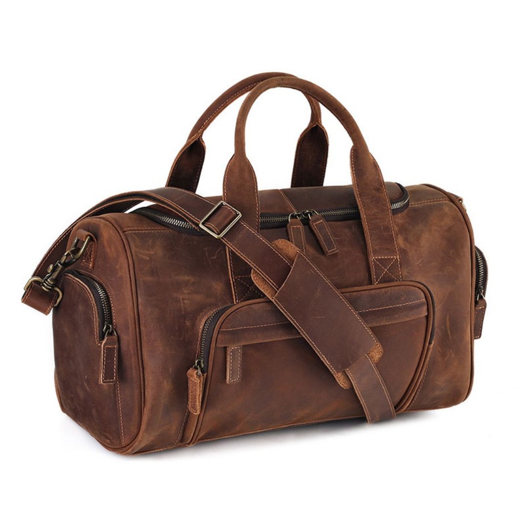 Reisetasche aus Leder ⎜ Große Kapazität mit praktischem Schultergurt und Retro-Design