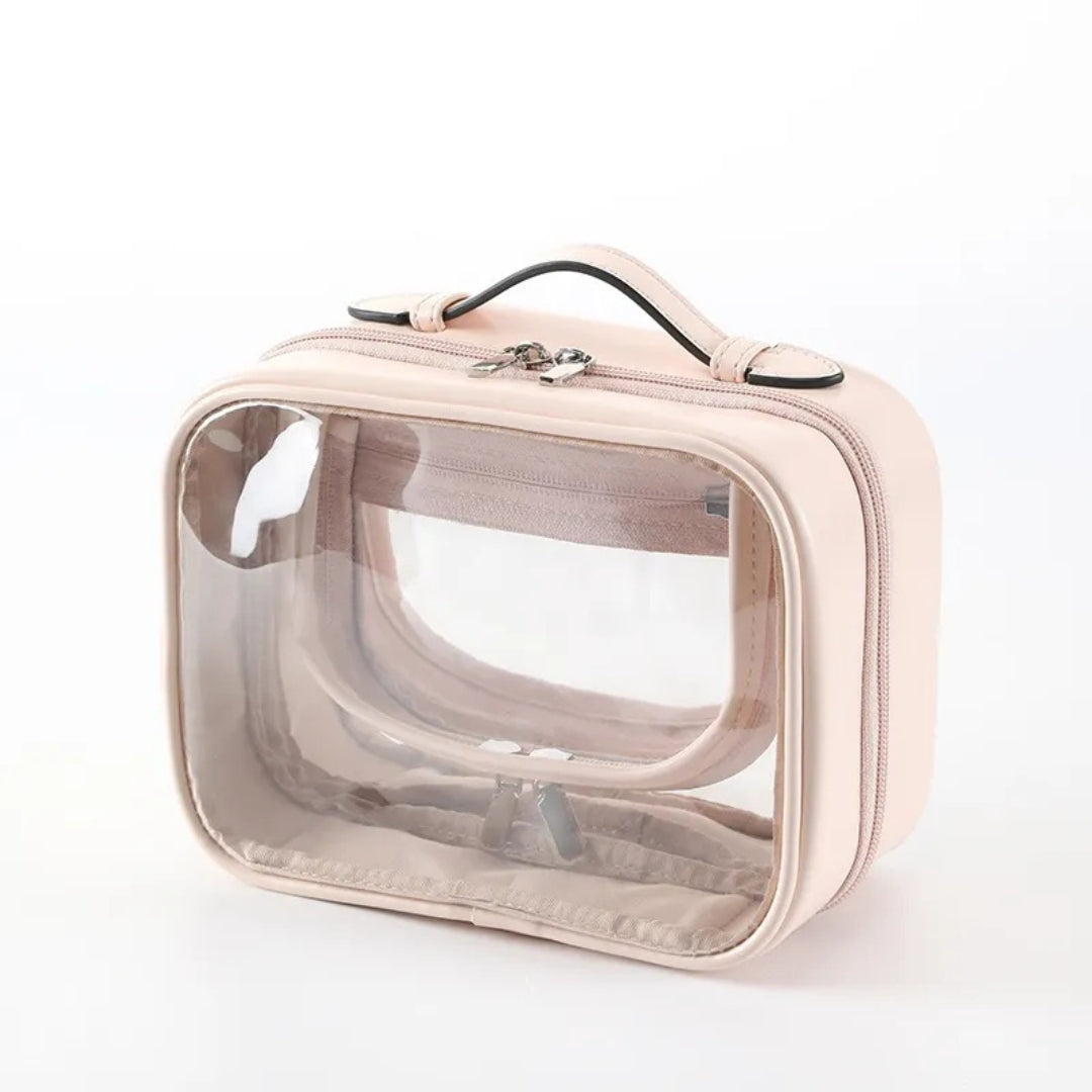 Kosmetiktasche für Damen ⎜ Transparente Hartschale mit Reißverschluss und Praktischem Tragegriff für Reisen