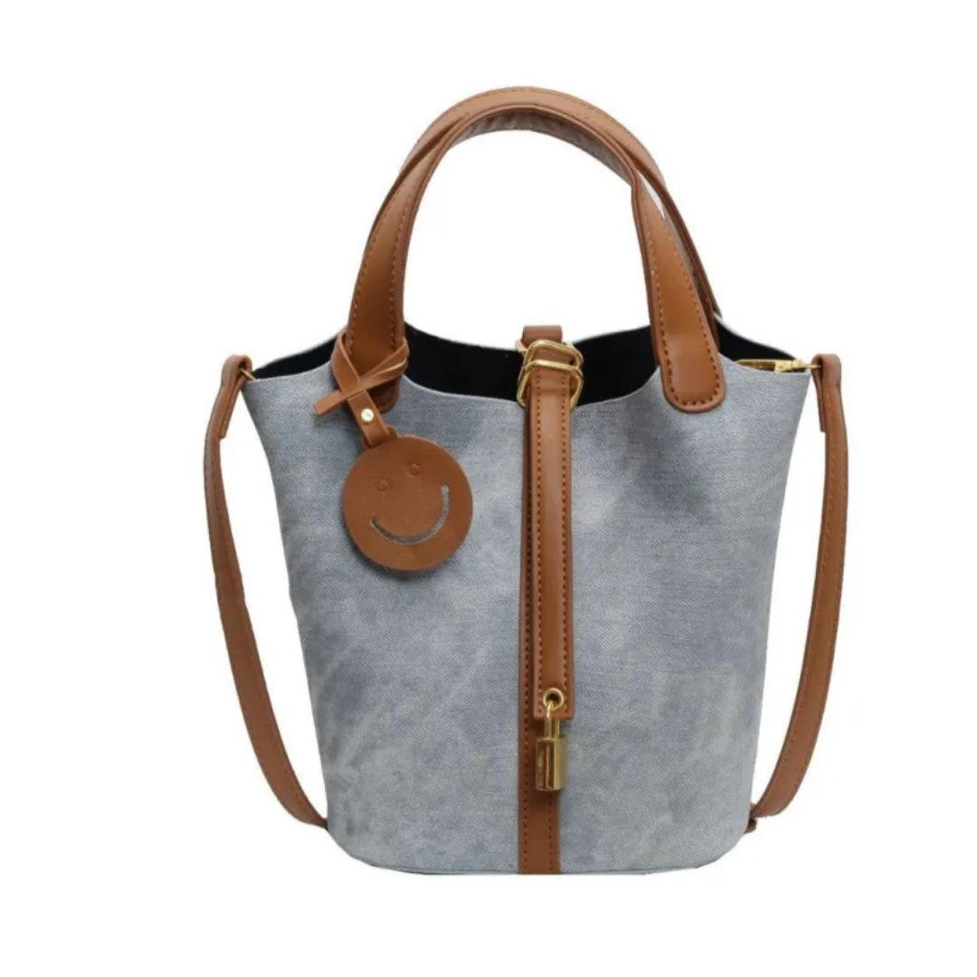 Retro Handtasche für Damen ⎜ Modische Tasche mit Smiley-Tag und verstellbarem Schulterriemen