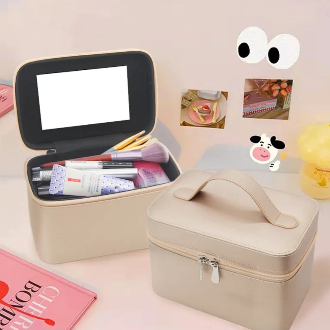 Kosmetiktasche für Damen ⎜ Wasserabweisendes Design mit Integriertem Spiegel und Praktischem Tragegriff