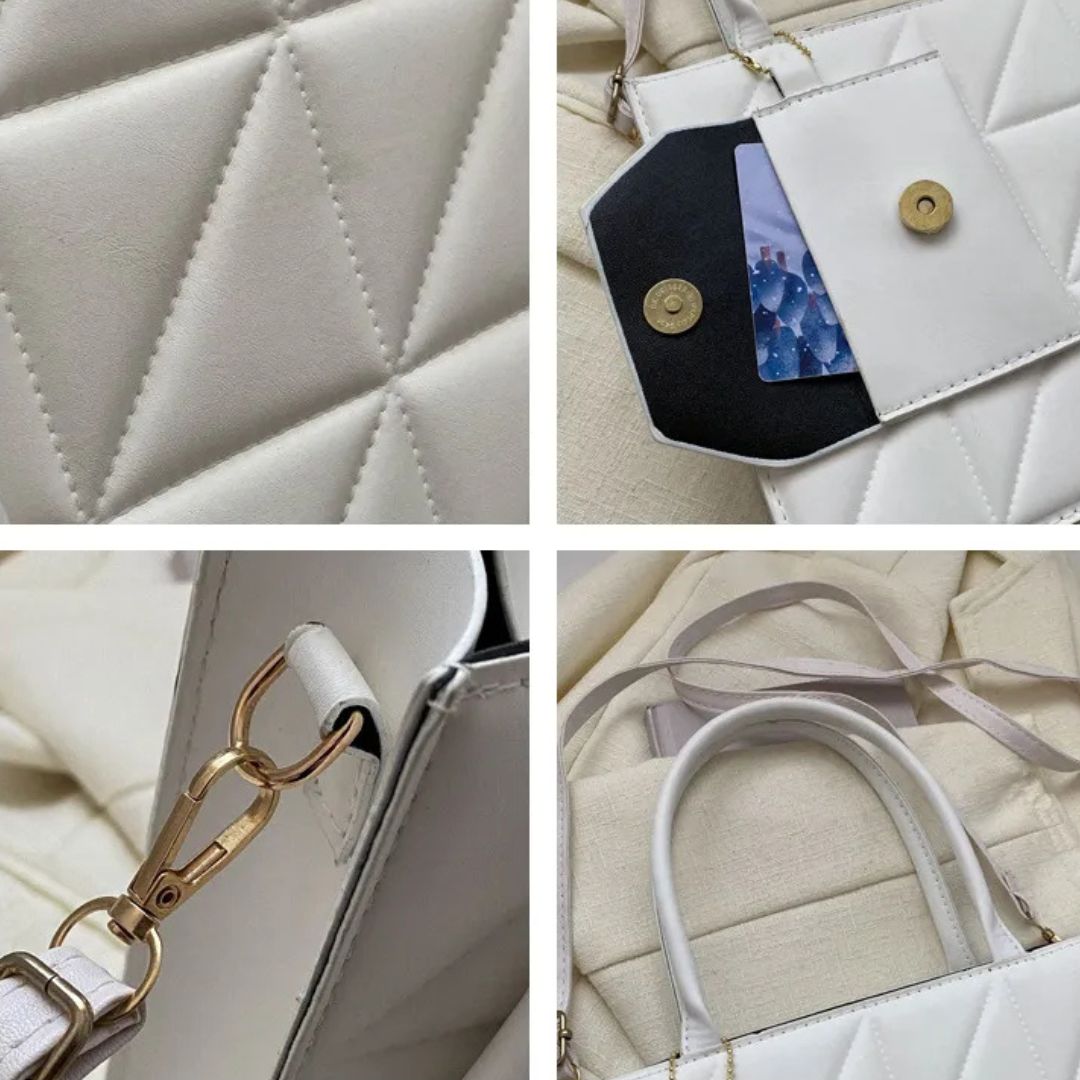 Modische Handtasche mit Quadratprägung ⎜ Stilvolle Umhängetasche mit praktischer Kartenhülle