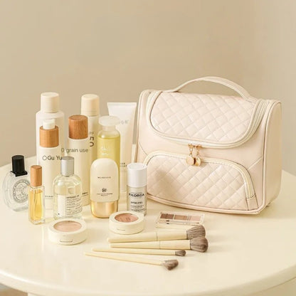 Kosmetiktasche für Damen ⎜ Große Kapazität mit Gesteppter Oberfläche und Praktischem Tragegriff für Unterwegs