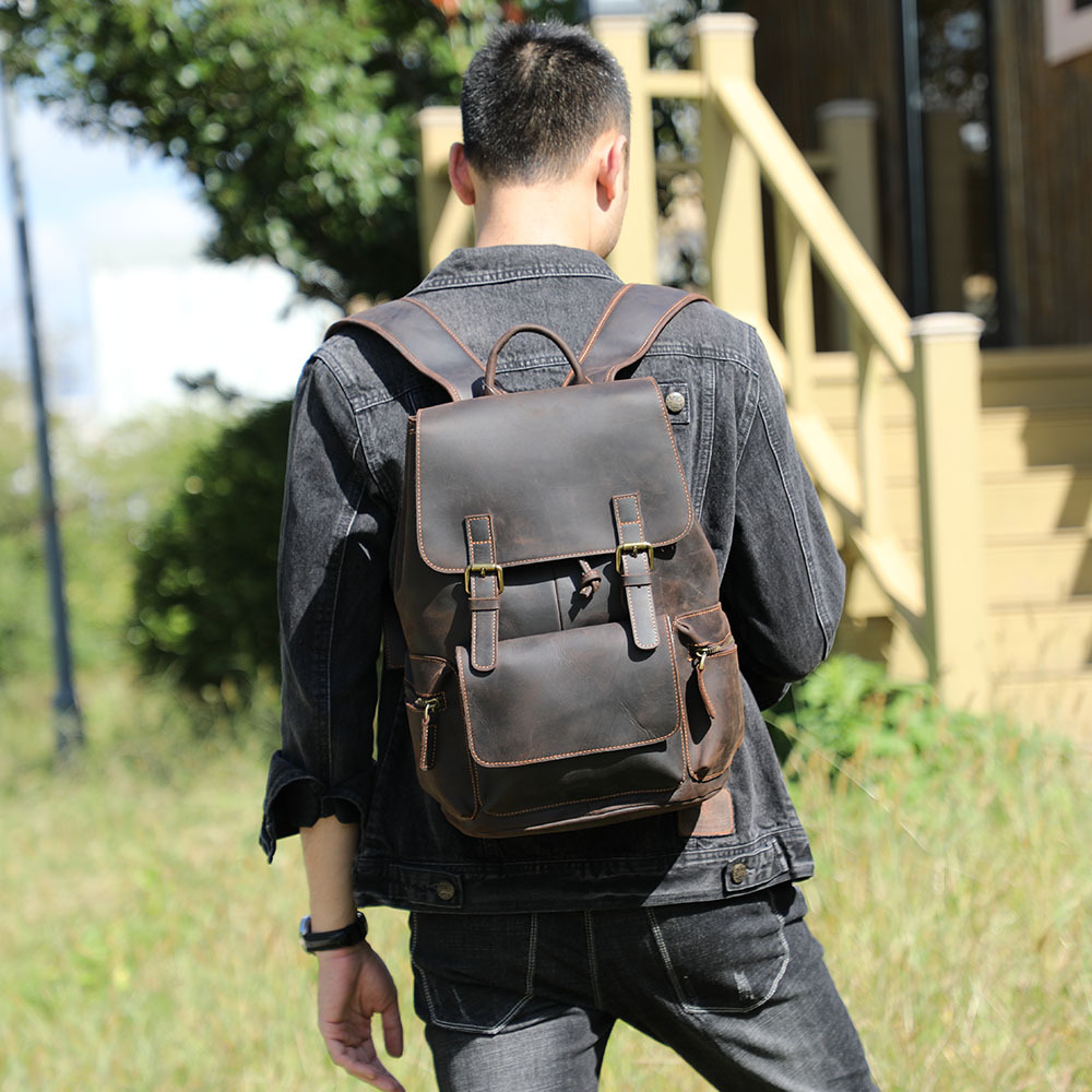 Handgefertigter Leder Rucksack für Herren ⎜ Klassischer und robuster Rucksack für Alltag und Reisen