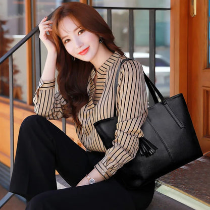 Leder Tasche für Damen ⎜ Geräumige Tote Bag mit Quasten-Details