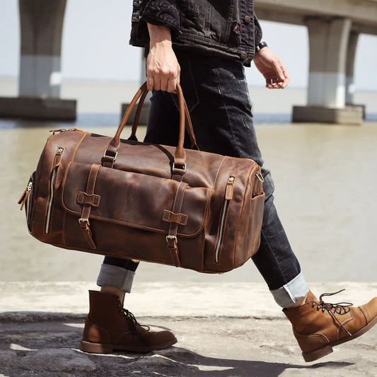 Reisetasche für Herren ⎜ Vintage-Leder mit großer Kapazität und Praktischen Fächern