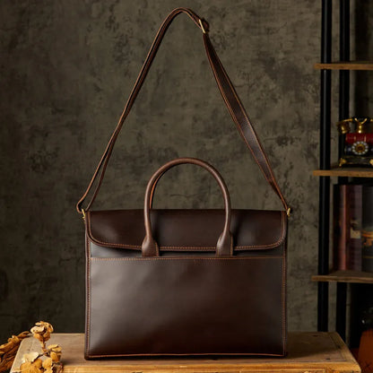 Laptoptasche für Herren ⎜ Edle Echtleder-Aktentasche mit Schultergurt und praktischen Tragegriffen