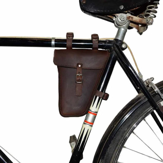 Fahrrad-Rahmentasche aus Leder ⎜ Dreieckstasche mit Schnallenverschluss für Handy und Kleinteile unterwegs