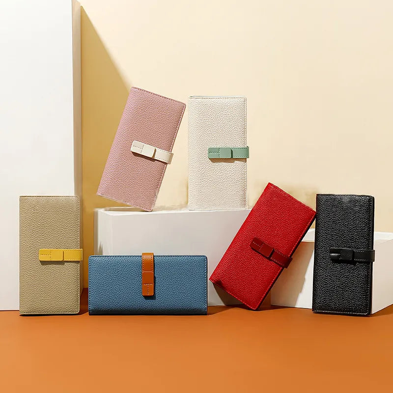 Damen Geldbörse mit Kontrastfarbe ⎜ Langes Design mit praktischem Verschluss und Platz für mehrere Karten