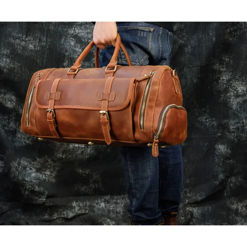 Reisetasche für Herren aus Leder ⎜ Vintage Weekender mit Schultergurt und großem Stauraum
