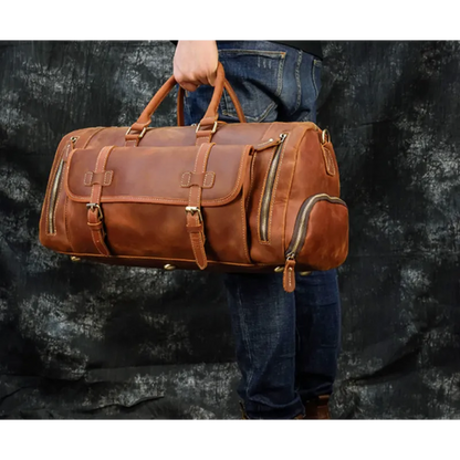 Reisetasche für Herren aus Leder ⎜ Vintage Weekender mit Schultergurt und großem Stauraum