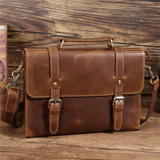 Leder Aktentasche für Herren ⎜ Vintage Business-Tasche mit Laptopfach und verstellbarem Schultergurt