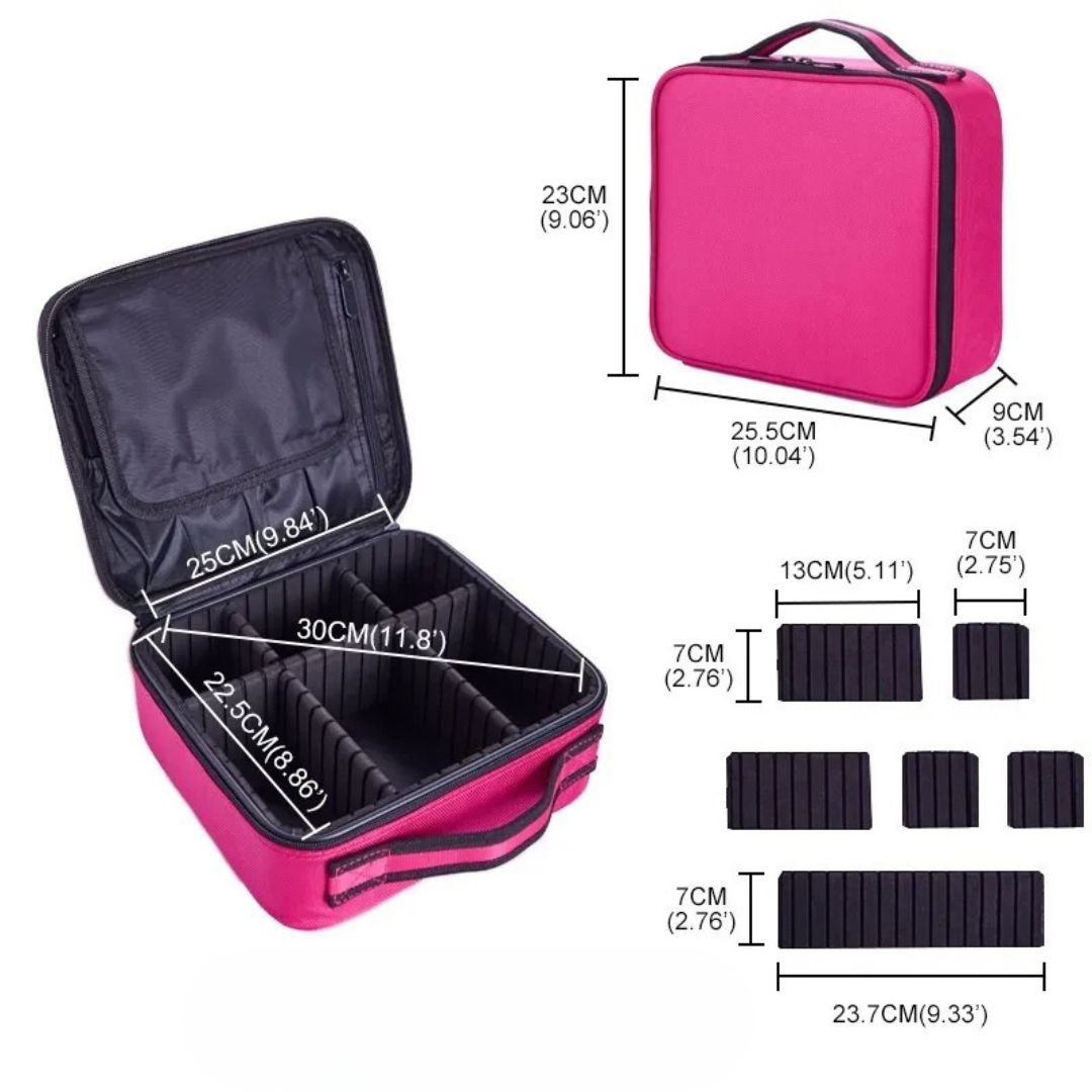 Kosmetiktasche für Damen ⎜ Kompakte Reise-Aufbewahrung mit Fächern und praktischem Pinselhalter