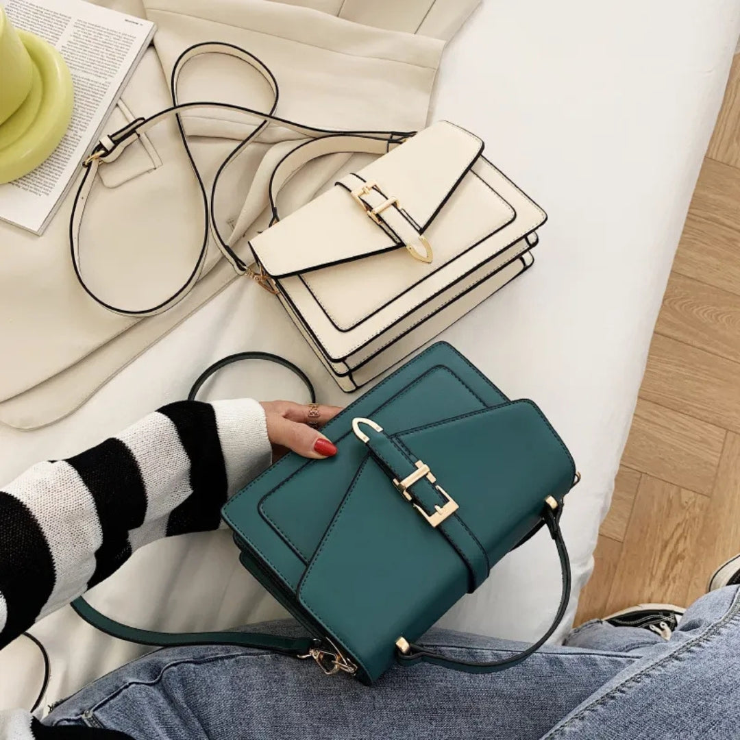Schultertasche für Damen ⎜ Elegante Handtasche mit Goldener Schnalle und Verstellbarem Riemen