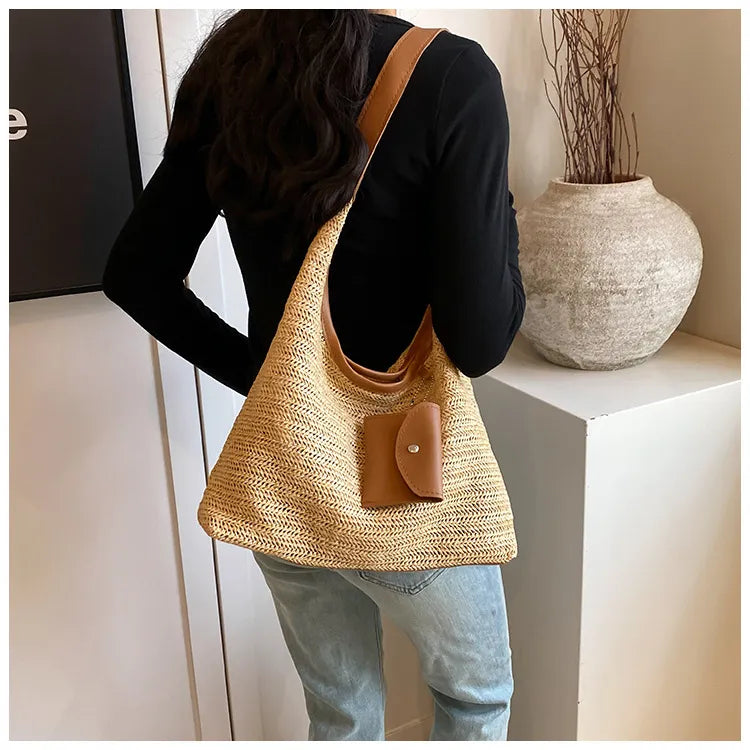 Häkeltasche für Damen ⎜ Bunte Schultertasche aus Baumwolle mit praktischer Zusatztasche