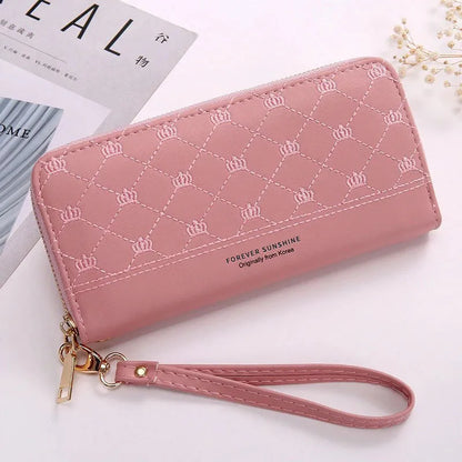 Damen Clutch mit Krone-Stickerei ⎜ Langer Reißverschluss und praktisches Design mit Handgelenkband