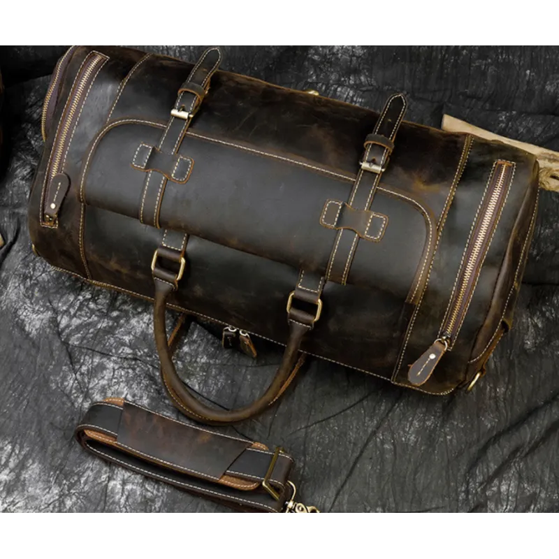 Reisetasche für Herren aus Leder ⎜ Vintage Weekender mit Schultergurt und großem Stauraum