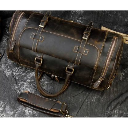 Reisetasche für Herren aus Leder ⎜ Vintage Weekender mit Schultergurt und großem Stauraum