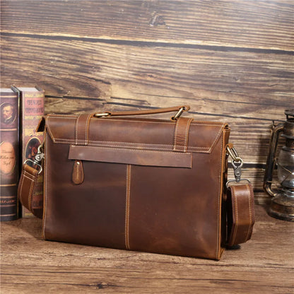 Leder Aktentasche für Herren ⎜ Vintage Business-Tasche mit Laptopfach und verstellbarem Schultergurt