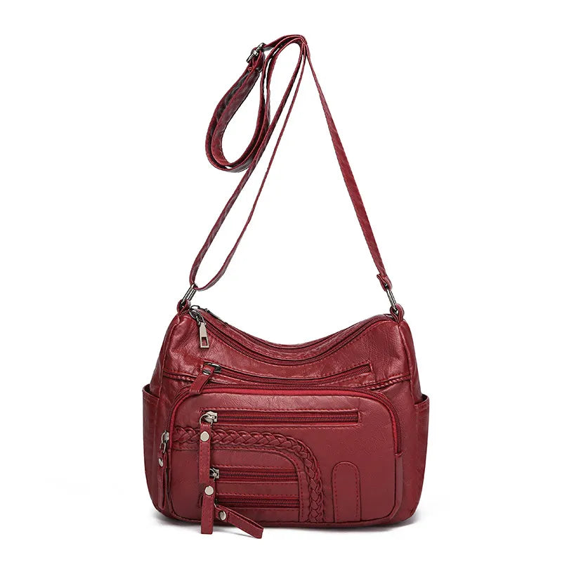 Leder Umhängetasche für Damen ⎜ Vielseitige Tasche mit mehreren Reißverschlusstaschen und modischem Look