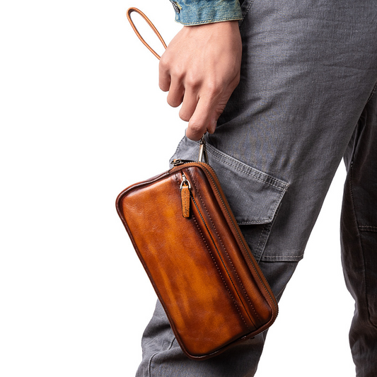 Leder Clutch für Herren ⎜ Stilvolle Tasche mit Reißverschluss und geräumigem Innenfach