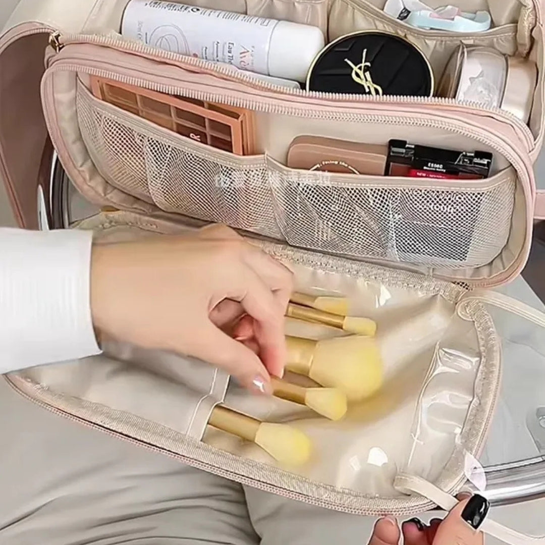 Kosmetiktasche für Damen ⎜ Große Reise-Tasche mit Doppelreißverschluss und Wasserabweisendem Material