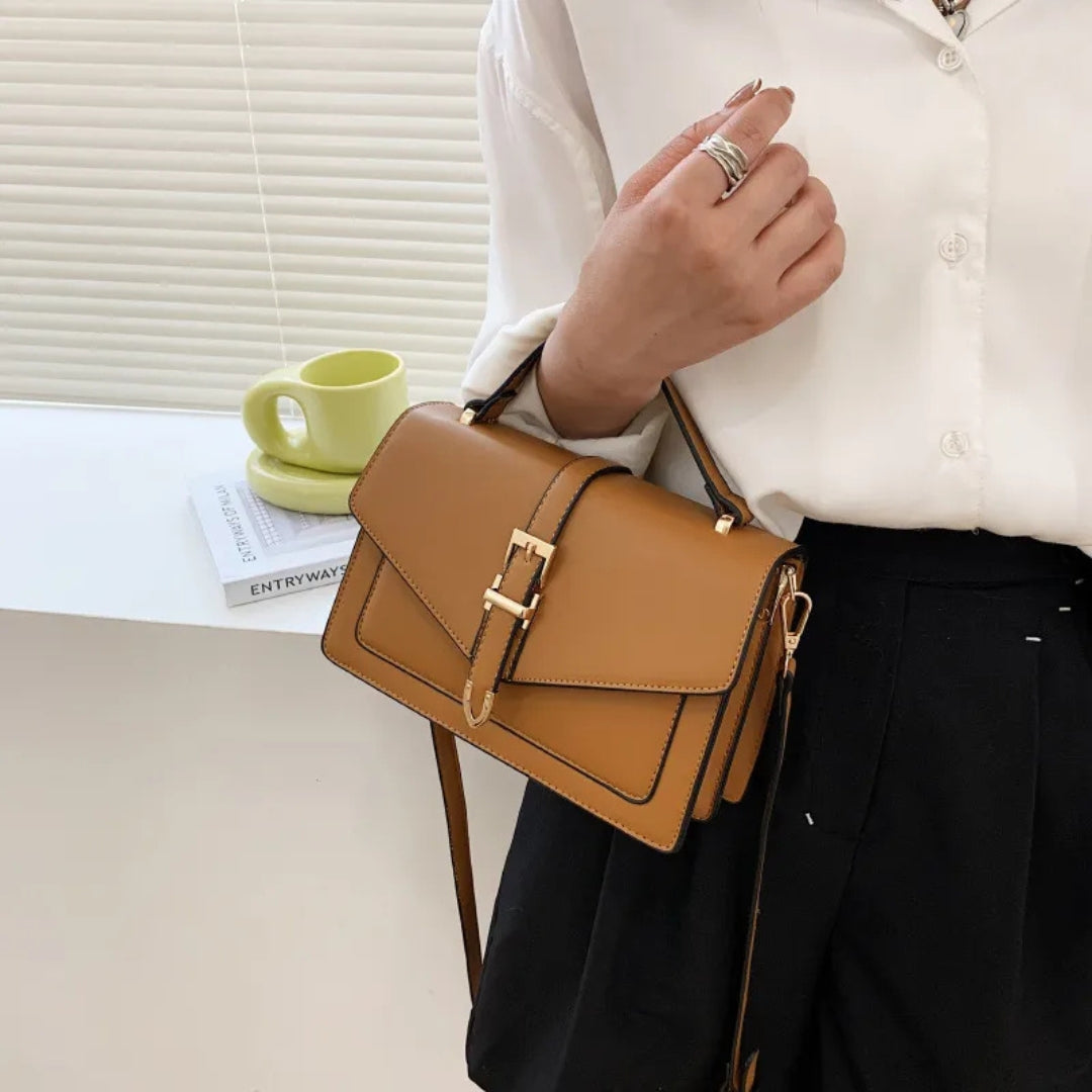 Schultertasche für Damen ⎜ Elegante Handtasche mit Goldener Schnalle und Verstellbarem Riemen