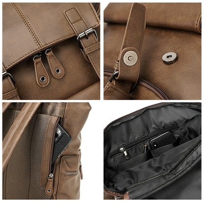 Retro Rucksack für Herren ⎜ Geräumiger Leder-Rucksack im Casual-Design für Alltag und Freizeit