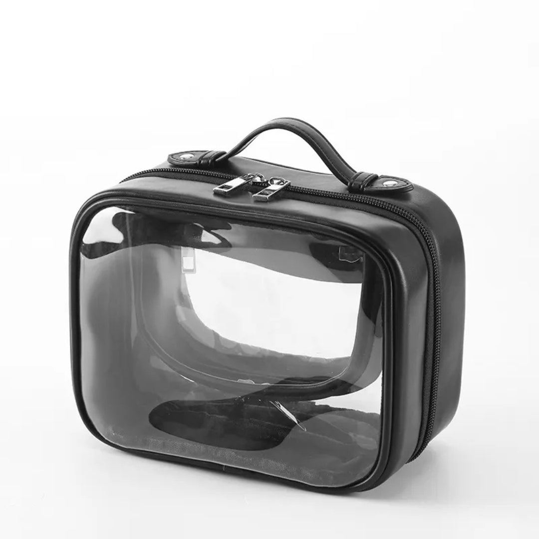 Kosmetiktasche für Damen ⎜ Transparente Hartschale mit Reißverschluss und Praktischem Tragegriff für Reisen
