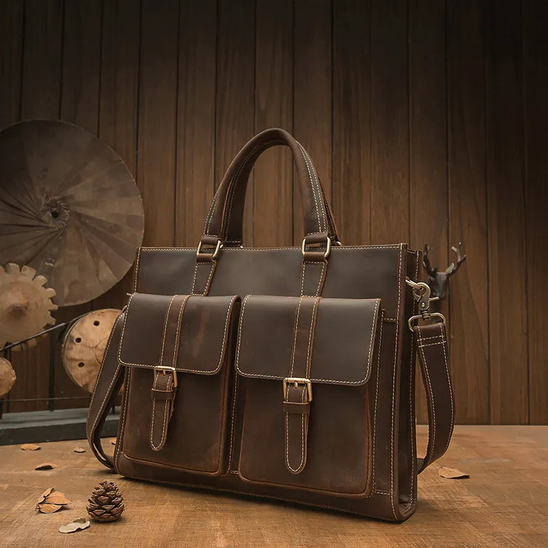 Laptoptasche aus Echtleder ⎜ Handgefertigte Vintage-Aktentasche mit viel Stauraum und robustem Design