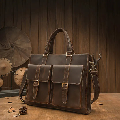 Laptoptasche aus Echtleder ⎜ Handgefertigte Vintage-Aktentasche mit viel Stauraum und robustem Design