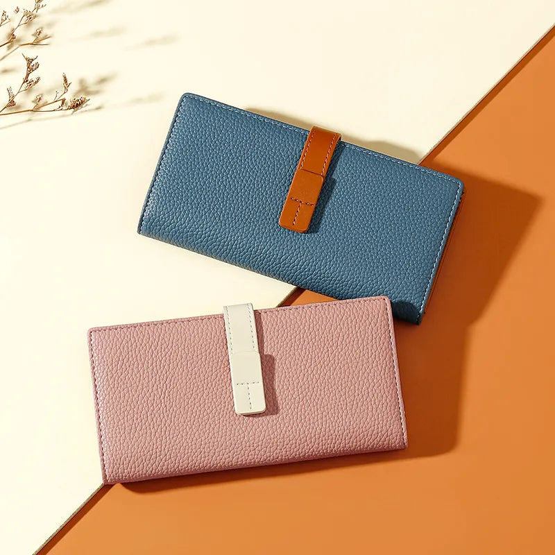 Damen Geldbörse mit Kontrastfarbe ⎜ Langes Design mit praktischem Verschluss und Platz für mehrere Karten